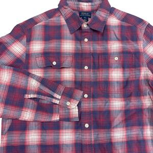 Polo Ralph Lauren Boys XL (18-20) Plaid Button Down Long Sleeve Shirt Redwht/blu